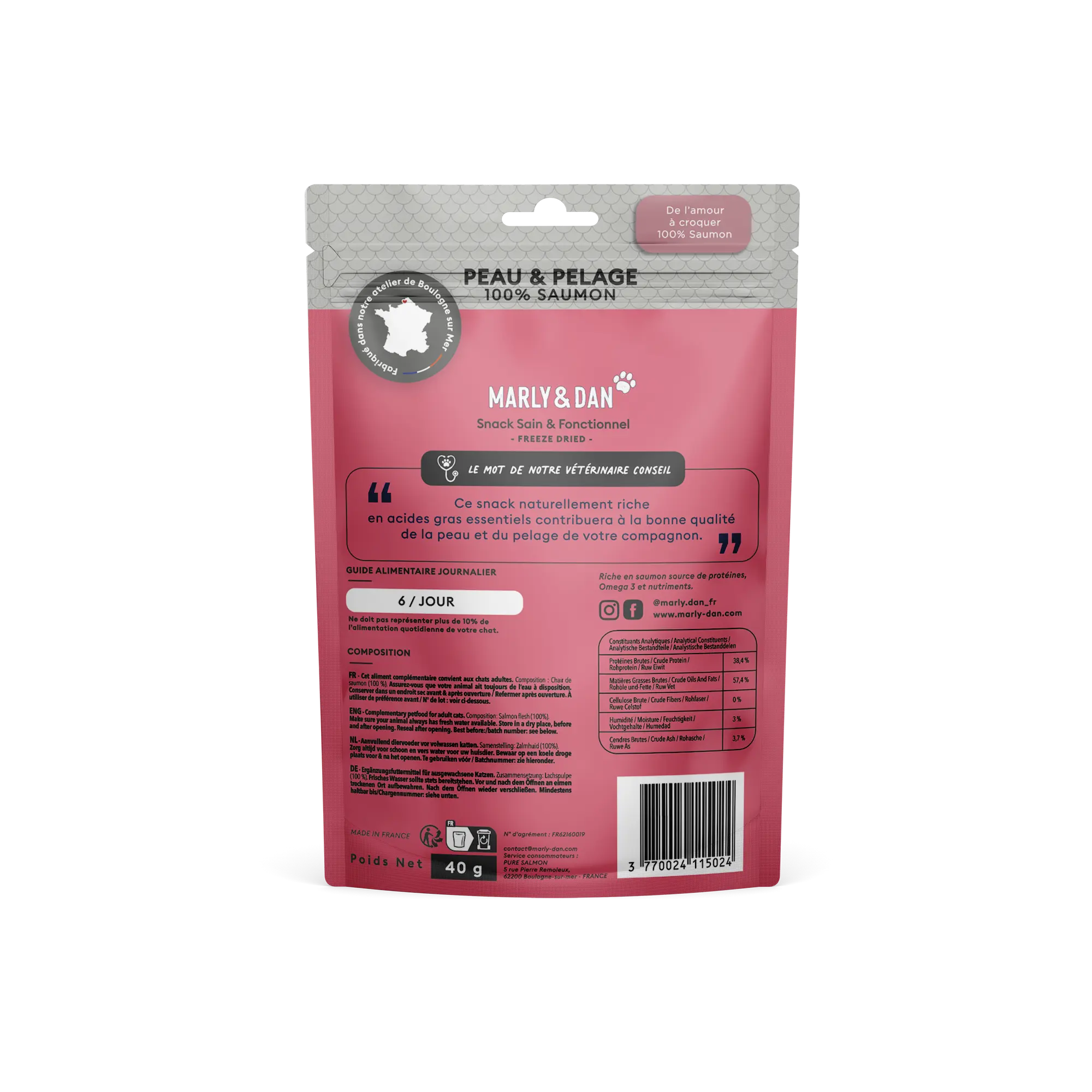 Peau & Pelage 100% saumon pour Chat