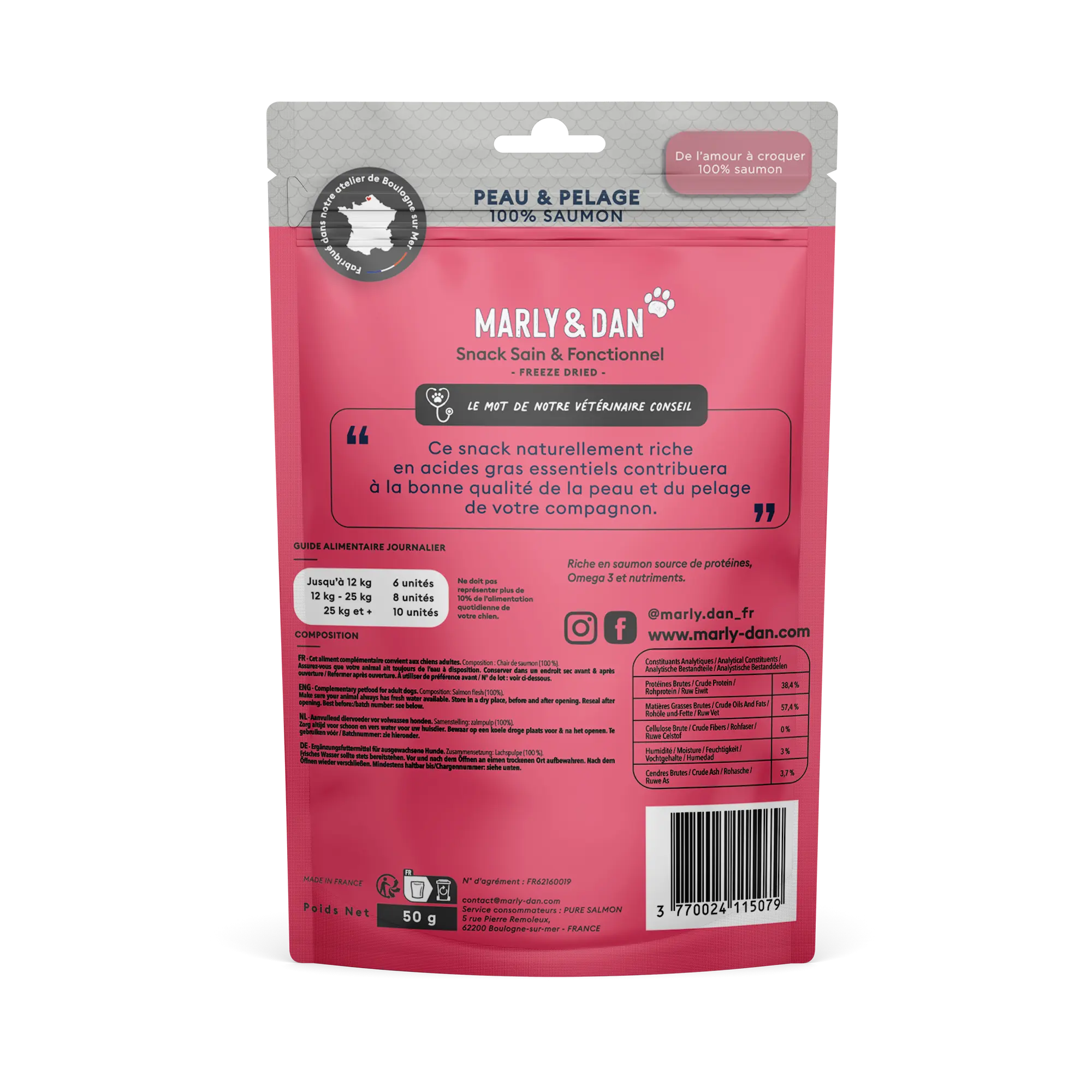 Peau & Pelage 100% saumon pour chien